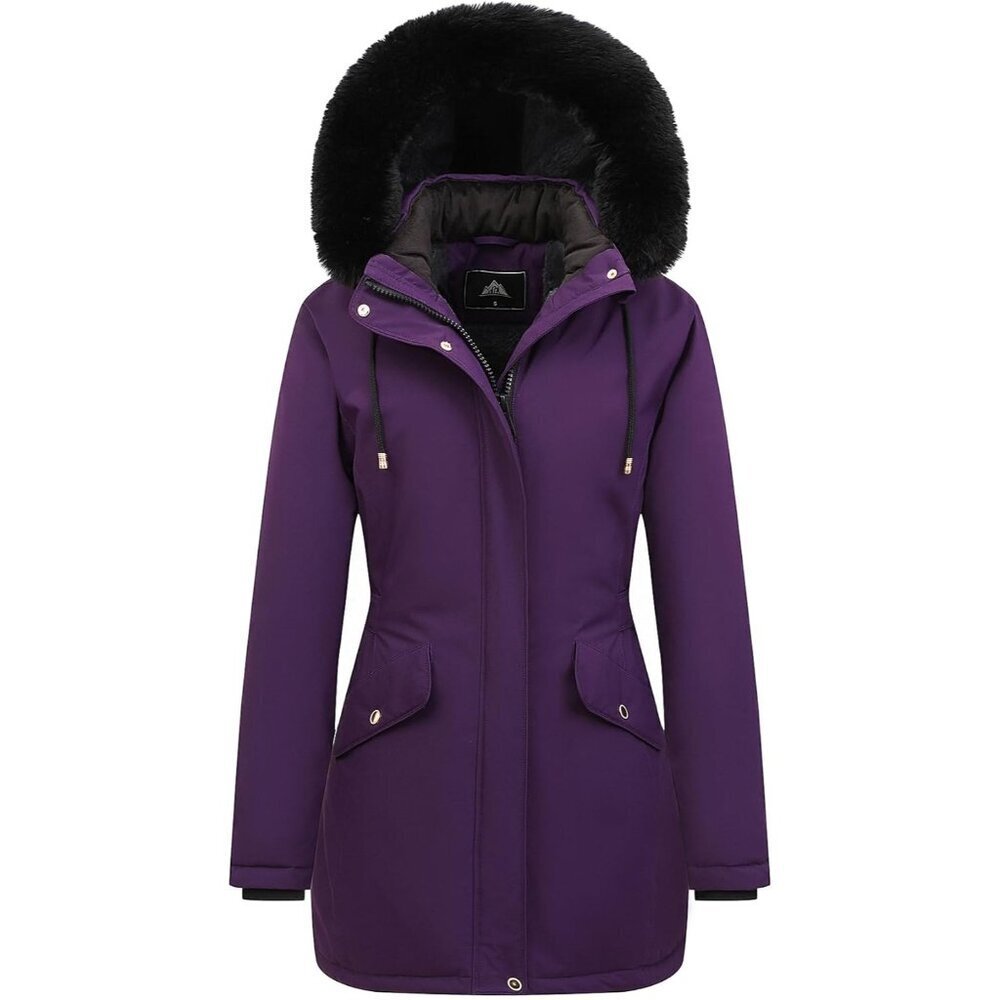 Women's Purple Long Winter Down Coat Parka Warm Puffer Jacket